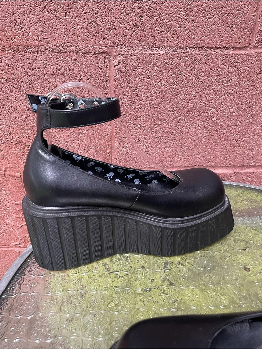 New Lamoda Black Platform Creeper Ankle Strap Shoes Size 7
